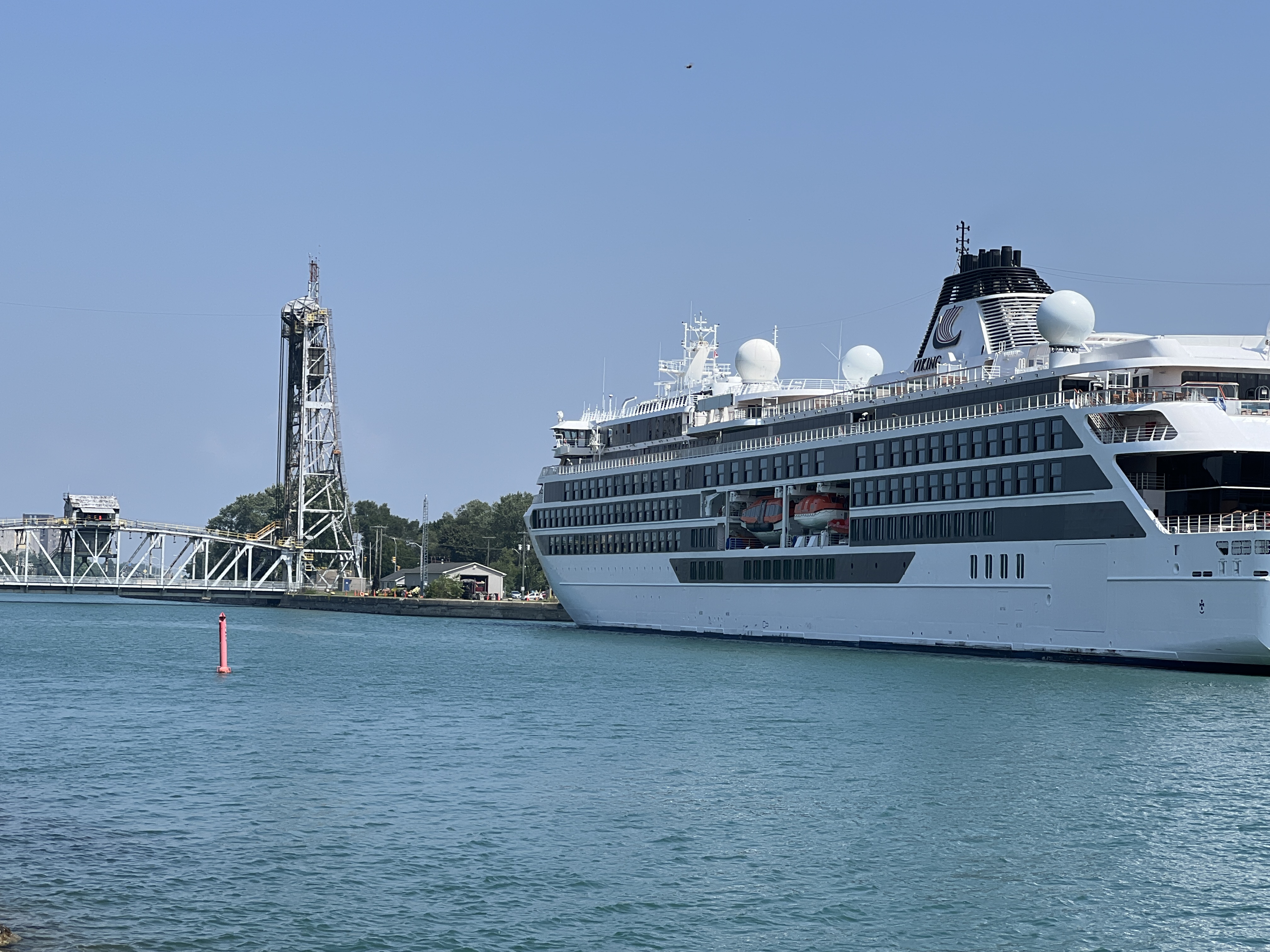 A Viking cruise ship docked at Port Colborne on the Welland Canal.